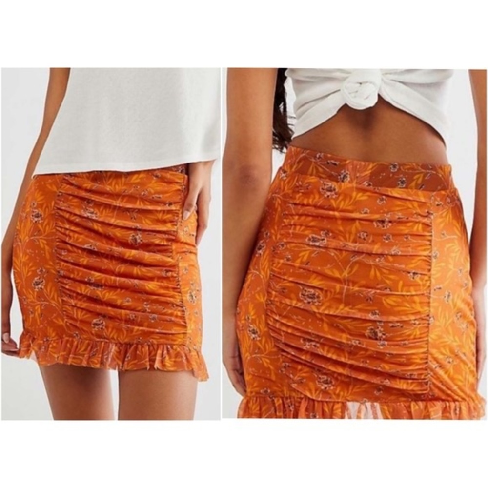 Free People Romi Mesh Mini Skirt Orange/Multi Colored Ruffle - Picture 4 of 8